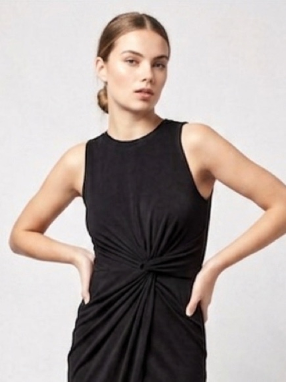 Topshop Midi Dress Size‎ 2 black sleeveless tank twist front Grunge Whimsigoth